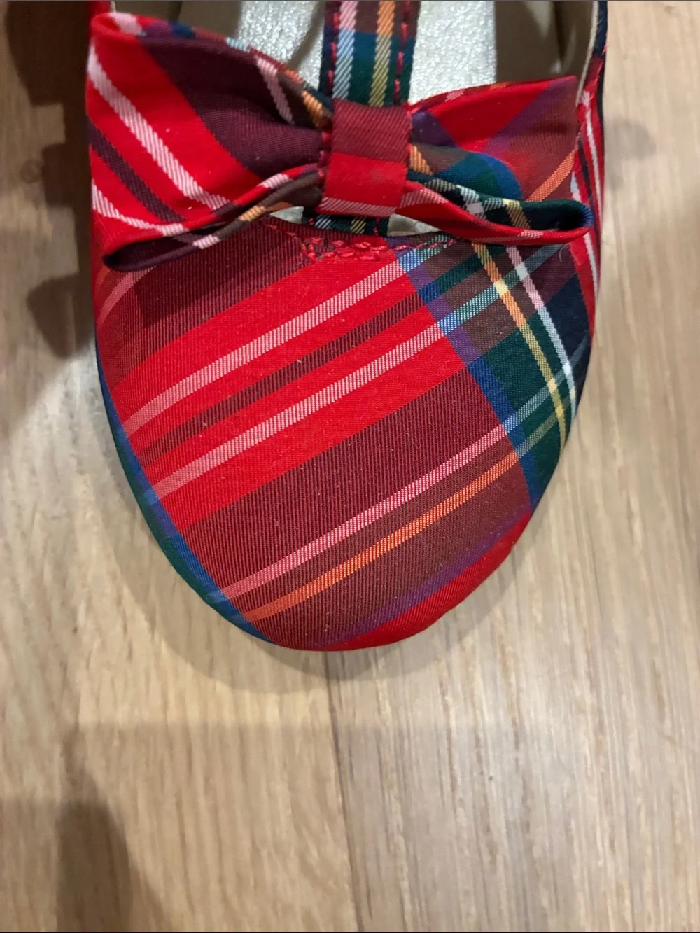 Janie and Jack girls Red Plaid Bow Strap Flats Christmas, holiday